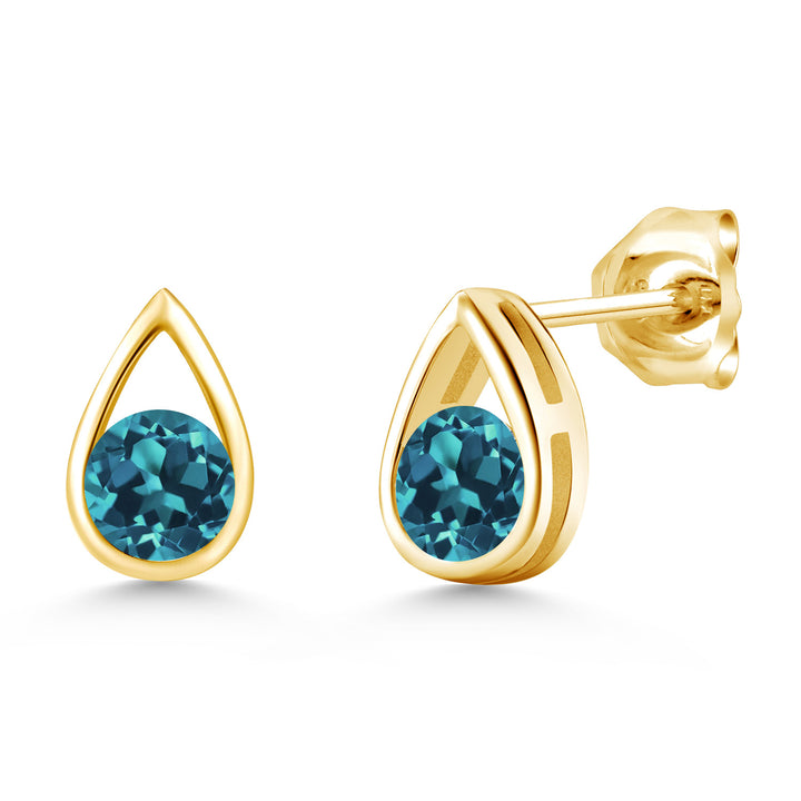 London Blue Topaz - November_Earrings in 925 Yellow Gold Plated Silver