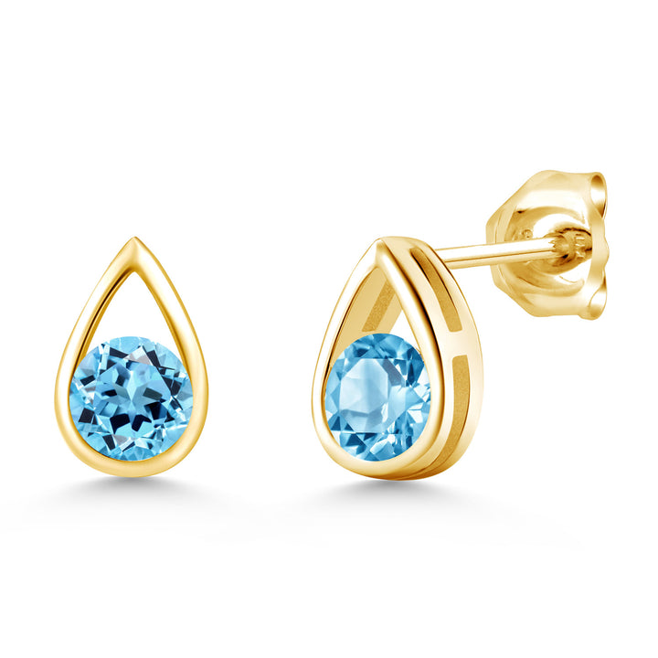 Swiss Blue Topaz - November_Earrings in 925 Yellow Gold Plated Silver