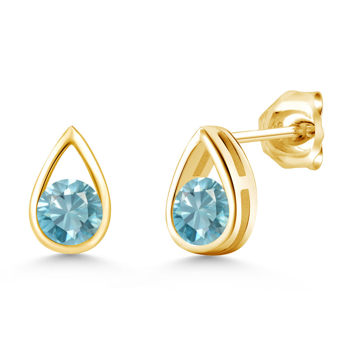 Blue Zircon_Earrings in 925 Yellow Gold Plated Silver