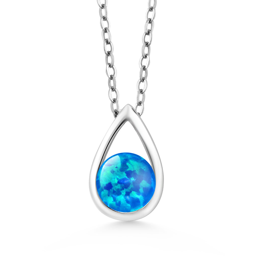 Gem Stone King Teardrop Pendant Necklace For Women | 5MM Round Gemstone Birthstone | 925 Sterling Silver | With 18 Inch Silver Chain | Fine Jewelry Gift for Her Mom Women Wife