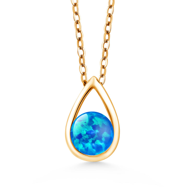18K Yellow Gold Plated Silver 5MM Round Gemstone Birthstone Teardrop Pendant Necklace | Gold Necklace For Women | With 18 Inch Silver Chain