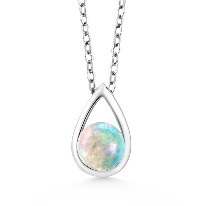 Gem Stone King Teardrop Pendant Necklace For Women | 5MM Round Gemstone Birthstone | 925 Sterling Silver | With 18 Inch Silver Chain | Fine Jewelry Gift for Her Mom Women Wife