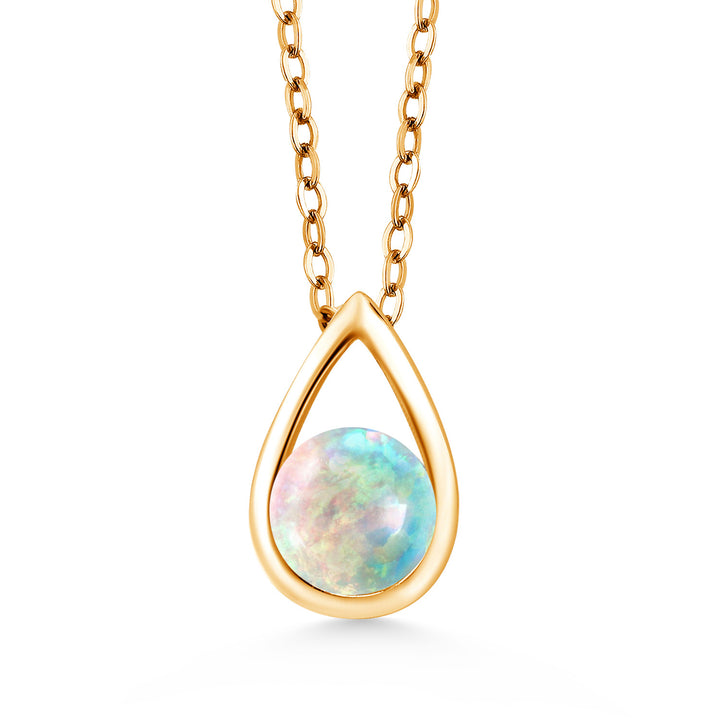 18K Yellow Gold Plated Silver 5MM Round Gemstone Birthstone Teardrop Pendant Necklace | Gold Necklace For Women | With 18 Inch Silver Chain