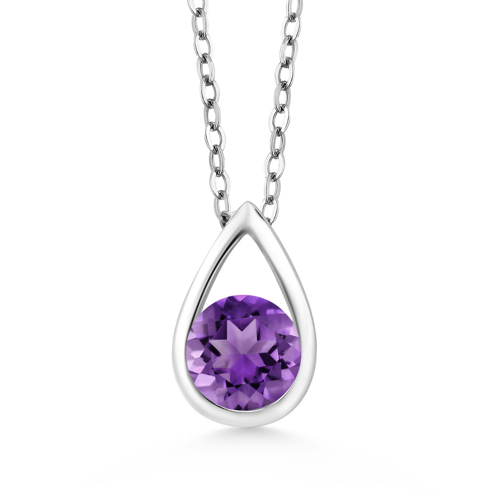 Gem Stone King Teardrop Pendant Necklace For Women | 5MM Round Gemstone Birthstone | 925 Sterling Silver | With 18 Inch Silver Chain | Fine Jewelry Gift for Her Mom Women Wife