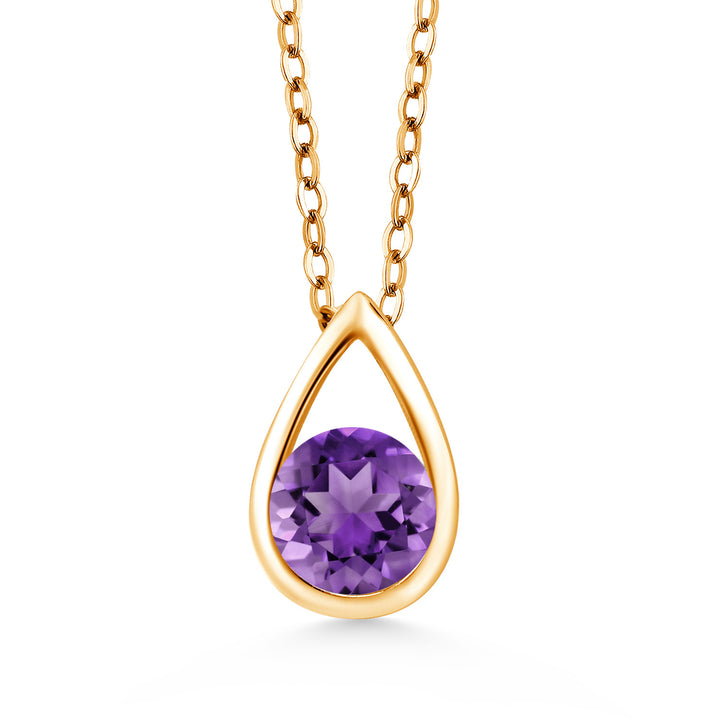 18K Yellow Gold Plated Silver 5MM Round Gemstone Birthstone Teardrop Pendant Necklace | Gold Necklace For Women | With 18 Inch Silver Chain