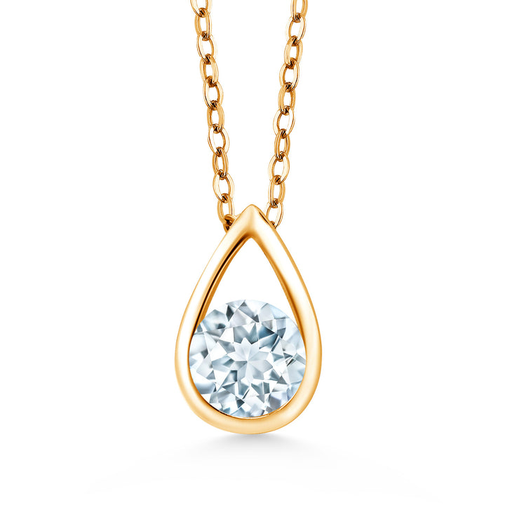 18K Yellow Gold Plated Silver 5MM Round Gemstone Birthstone Teardrop Pendant Necklace | Gold Necklace For Women | With 18 Inch Silver Chain