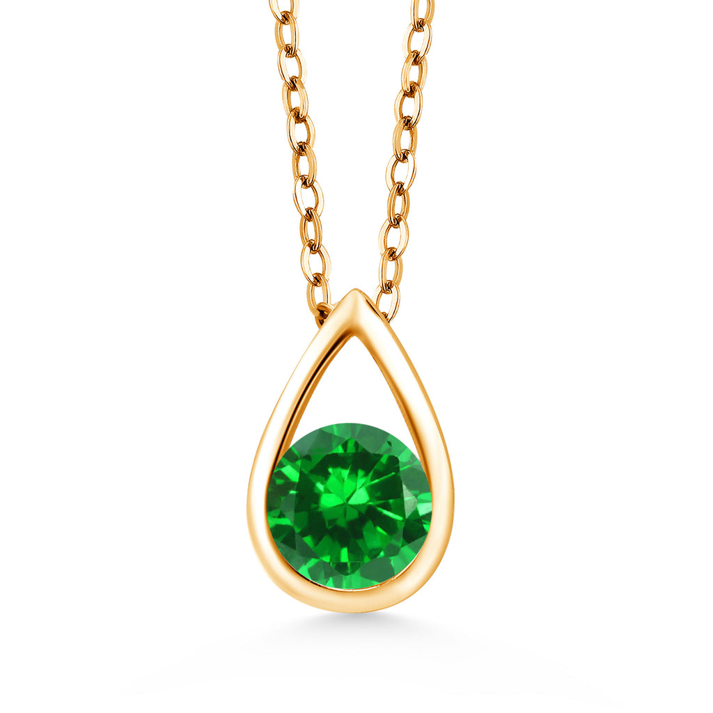 18K Yellow Gold Plated Silver 5MM Round Gemstone Birthstone Teardrop Pendant Necklace | Gold Necklace For Women | With 18 Inch Silver Chain