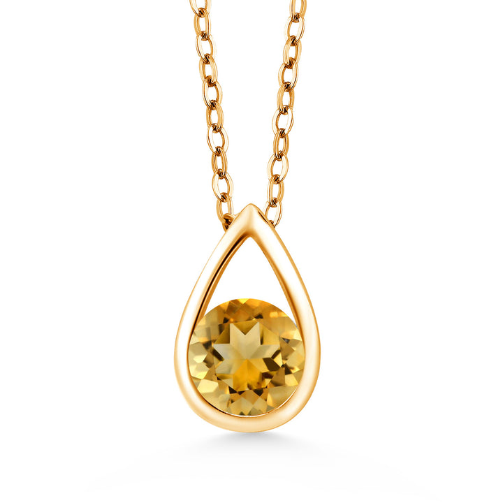 18K Yellow Gold Plated Silver 5MM Round Gemstone Birthstone Teardrop Pendant Necklace | Gold Necklace For Women | With 18 Inch Silver Chain