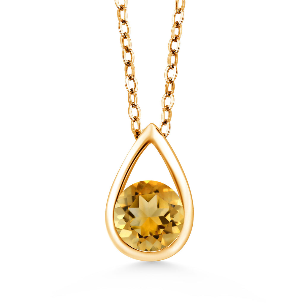 18K Yellow Gold Plated Silver 5MM Round Gemstone Birthstone Teardrop Pendant Necklace | Gold Necklace For Women | With 18 Inch Silver Chain