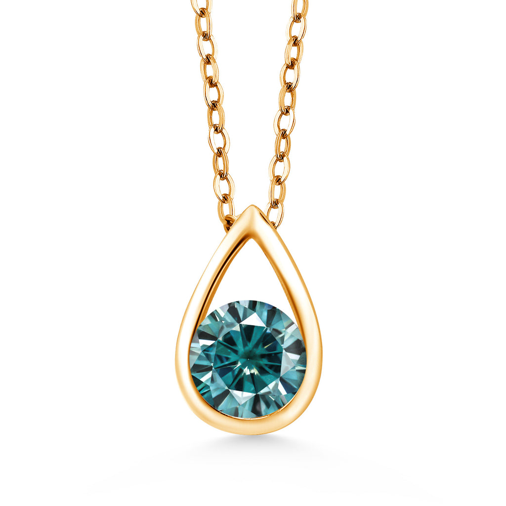 Gem Stone King 18K Yellow Gold Plated Silver 5MM Round Gemstone Birthstone Teardrop Pendant Necklace | Gold Necklace For Women | With 18 Inch Silver Chain
