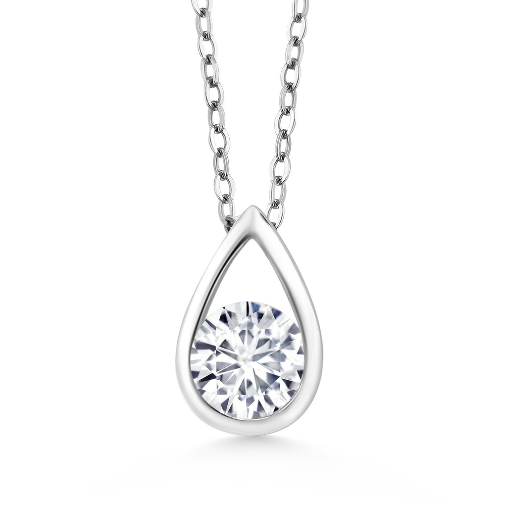 Gem Stone King Teardrop Pendant Necklace For Women | 5MM Round Gemstone Birthstone | 925 Sterling Silver | With 18 Inch Silver Chain | Fine Jewelry Gift for Her Mom Women Wife