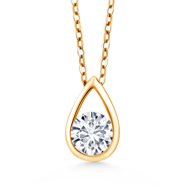 18K Yellow Gold Plated Silver 5MM Round Gemstone Birthstone Teardrop Pendant Necklace | Gold Necklace For Women | With 18 Inch Silver Chain