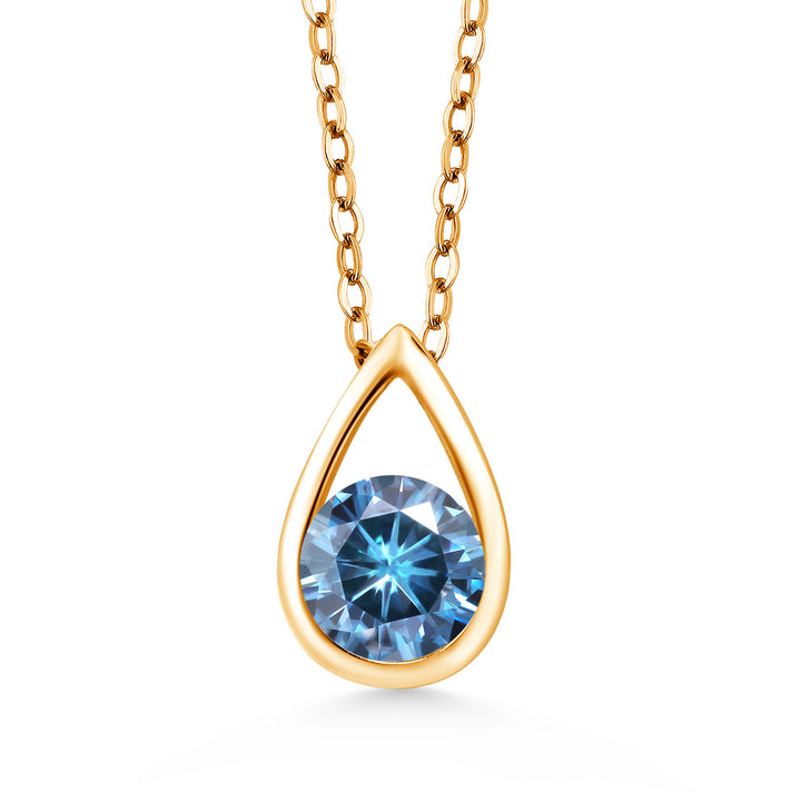 Persian Blue Moissanite - April_Pendant in 925 Yellow Gold Plated Silver