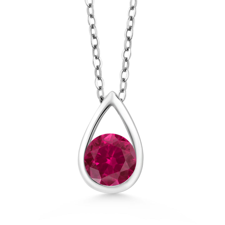 Gem Stone King Teardrop Pendant Necklace For Women | 5MM Round Gemstone Birthstone | 925 Sterling Silver | With 18 Inch Silver Chain | Fine Jewelry Gift for Her Mom Women Wife