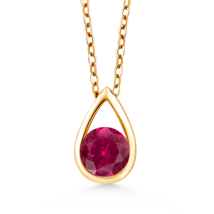 18K Yellow Gold Plated Silver 5MM Round Gemstone Birthstone Teardrop Pendant Necklace | Gold Necklace For Women | With 18 Inch Silver Chain