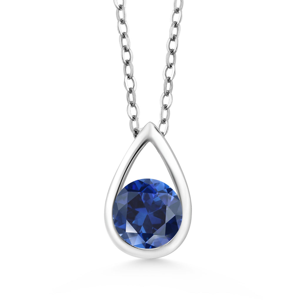 Gem Stone King Teardrop Pendant Necklace For Women | 5MM Round Gemstone Birthstone | 925 Sterling Silver | With 18 Inch Silver Chain | Fine Jewelry Gift for Her Mom Women Wife
