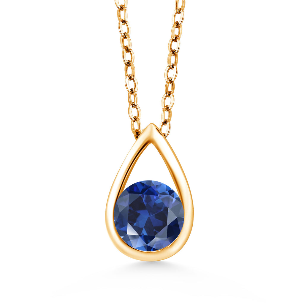 18K Yellow Gold Plated Silver 5MM Round Gemstone Birthstone Teardrop Pendant Necklace | Gold Necklace For Women | With 18 Inch Silver Chain