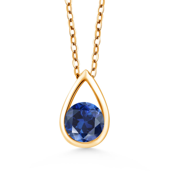 18K Yellow Gold Plated Silver 5MM Round Gemstone Birthstone Teardrop Pendant Necklace | Gold Necklace For Women | With 18 Inch Silver Chain