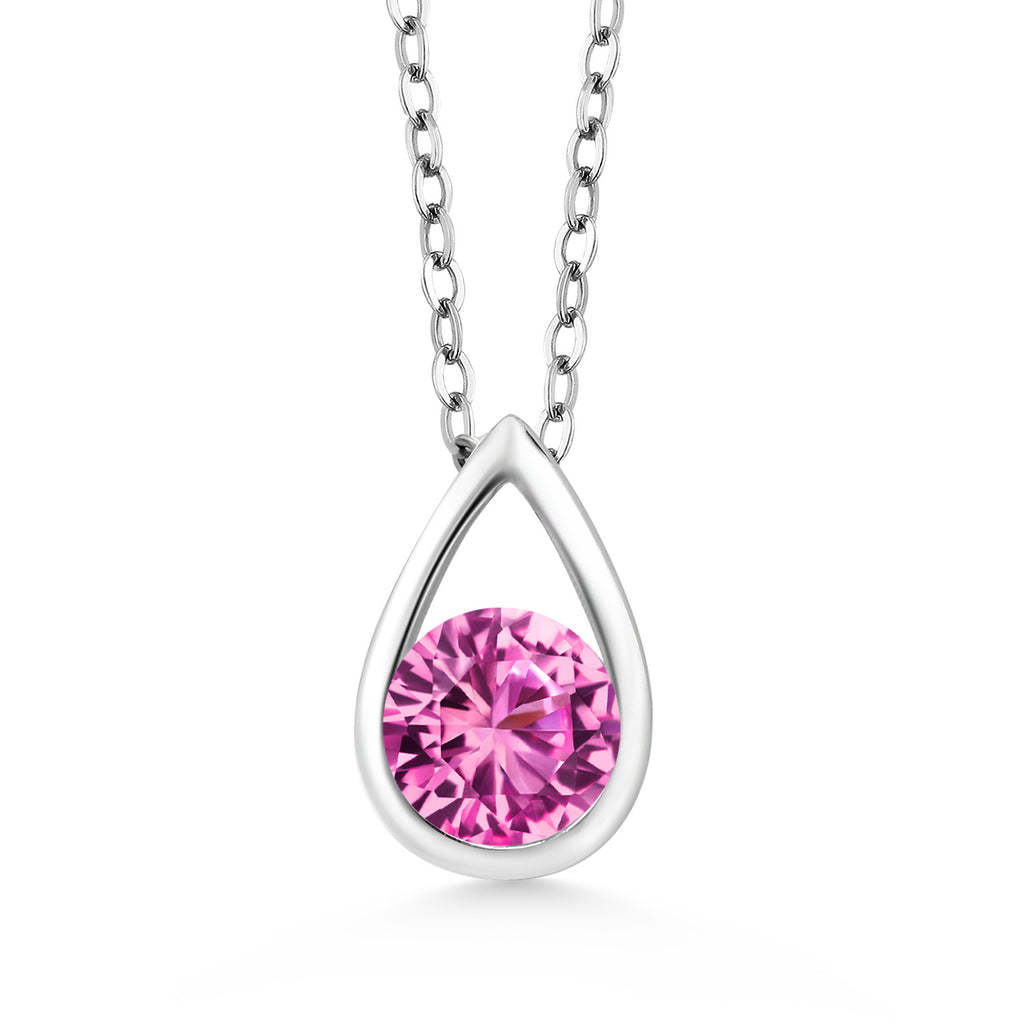 Pink Created Sapphire - September_Pendant in 925 Sterling Silver