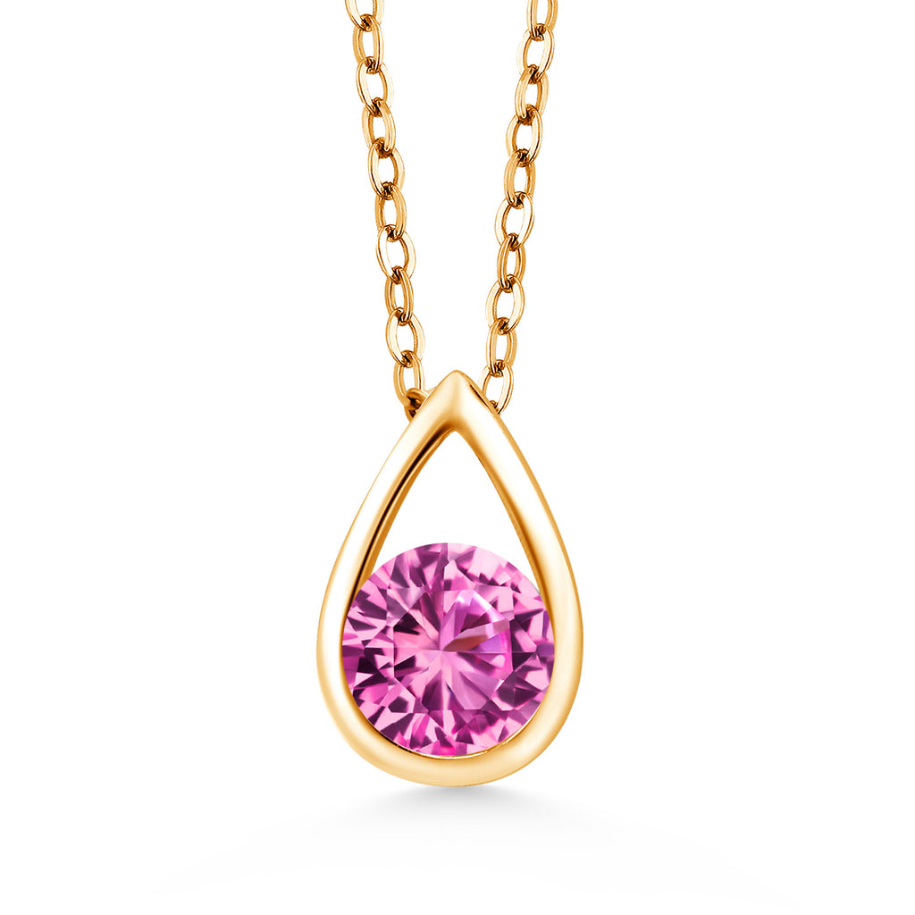 Pink Created Sapphire - September_Pendant in 925 Yellow Gold Plated Silver