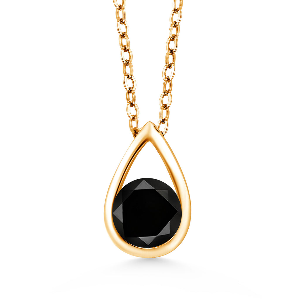 18K Yellow Gold Plated Silver 5MM Round Gemstone Birthstone Teardrop Pendant Necklace | Gold Necklace For Women | With 18 Inch Silver Chain