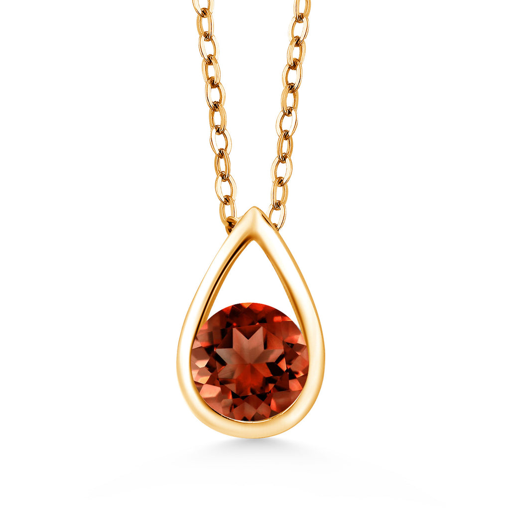 18K Yellow Gold Plated Silver 5MM Round Gemstone Birthstone Teardrop Pendant Necklace | Gold Necklace For Women | With 18 Inch Silver Chain