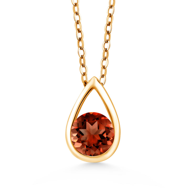 18K Yellow Gold Plated Silver 5MM Round Gemstone Birthstone Teardrop Pendant Necklace | Gold Necklace For Women | With 18 Inch Silver Chain