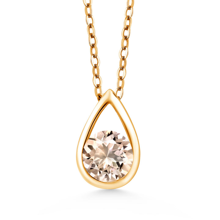 18K Yellow Gold Plated Silver 5MM Round Gemstone Birthstone Teardrop Pendant Necklace | Gold Necklace For Women | With 18 Inch Silver Chain