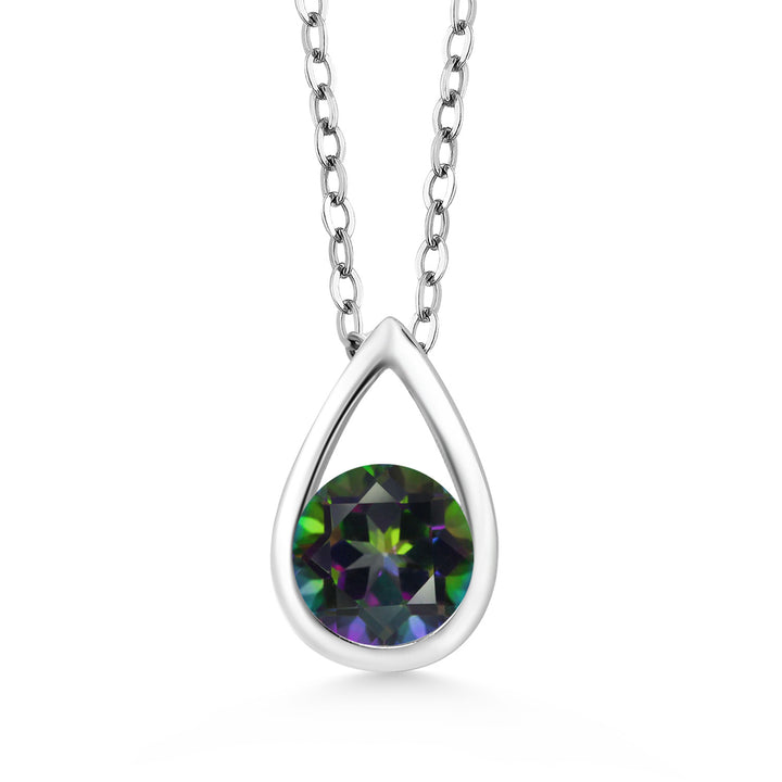 Gem Stone King Teardrop Pendant Necklace For Women | 5MM Round Gemstone Birthstone | 925 Sterling Silver | With 18 Inch Silver Chain | Fine Jewelry Gift for Her Mom Women Wife
