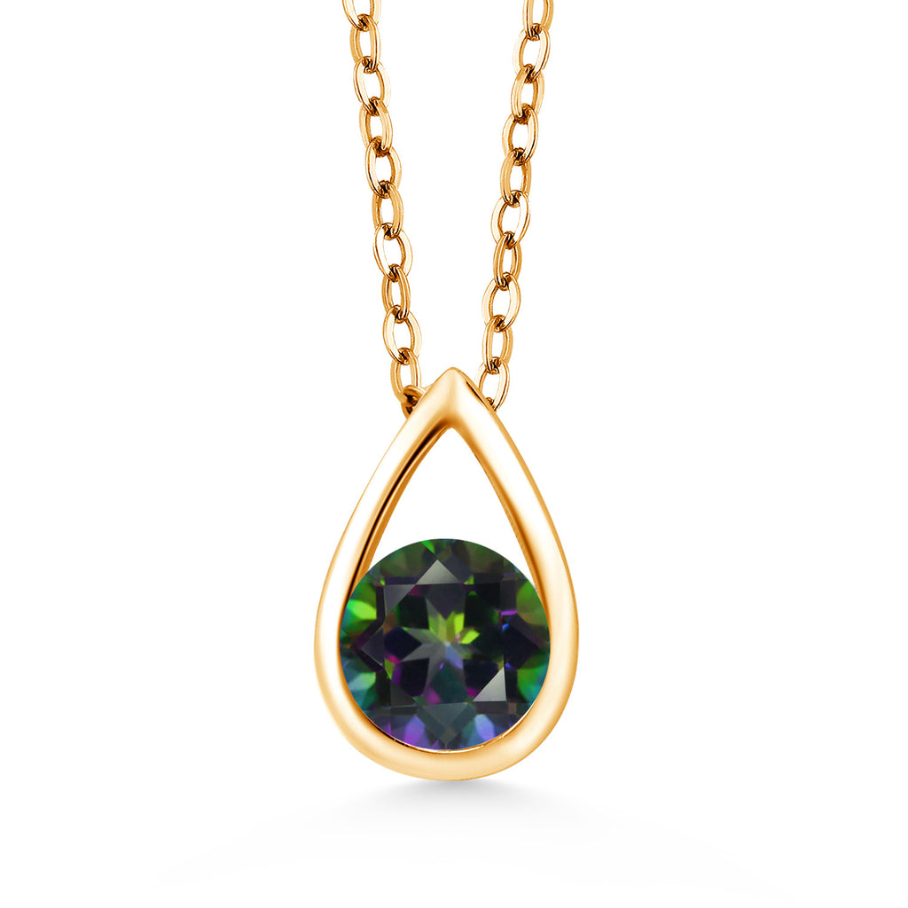 18K Yellow Gold Plated Silver 5MM Round Gemstone Birthstone Teardrop Pendant Necklace | Gold Necklace For Women | With 18 Inch Silver Chain