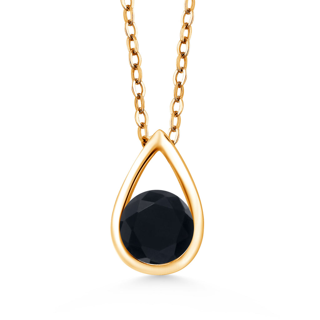 Gem Stone King 18K Yellow Gold Plated Silver 5MM Round Gemstone Birthstone Teardrop Pendant Necklace | Gold Necklace For Women | With 18 Inch Silver Chain