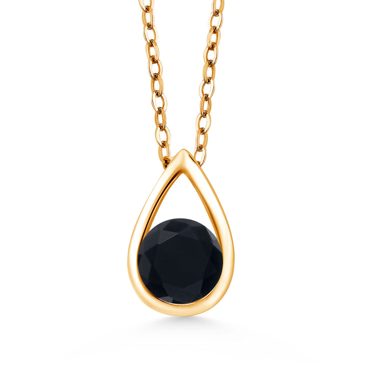 18K Yellow Gold Plated Silver 5MM Round Gemstone Birthstone Teardrop Pendant Necklace | Gold Necklace For Women | With 18 Inch Silver Chain