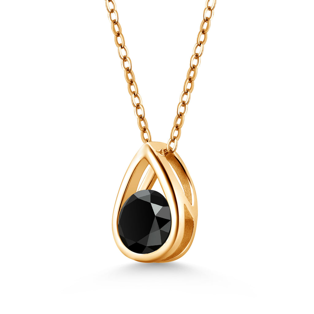Black Onyx - December_Pendant in 925 Yellow Gold Plated Silver