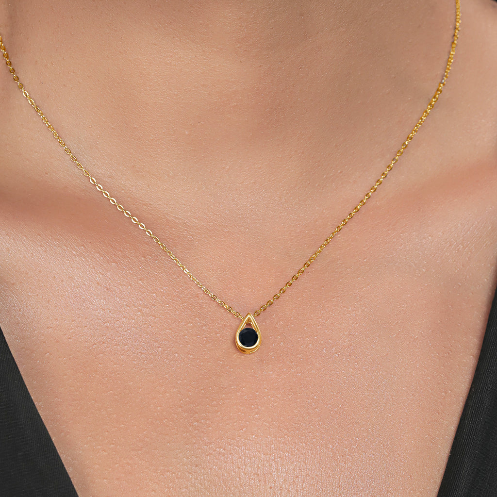 Black Onyx - December_Pendant in 925 Yellow Gold Plated Silver