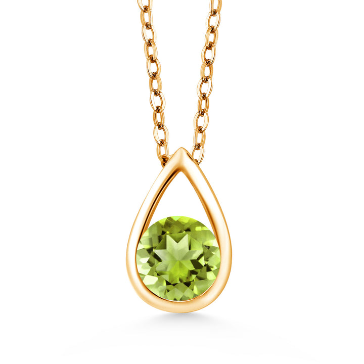 18K Yellow Gold Plated Silver 5MM Round Gemstone Birthstone Teardrop Pendant Necklace | Gold Necklace For Women | With 18 Inch Silver Chain