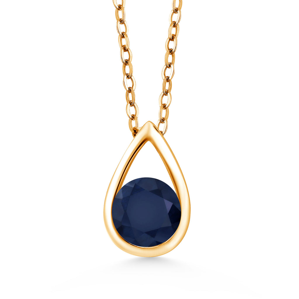 18K Yellow Gold Plated Silver 5MM Round Gemstone Birthstone Teardrop Pendant Necklace | Gold Necklace For Women | With 18 Inch Silver Chain