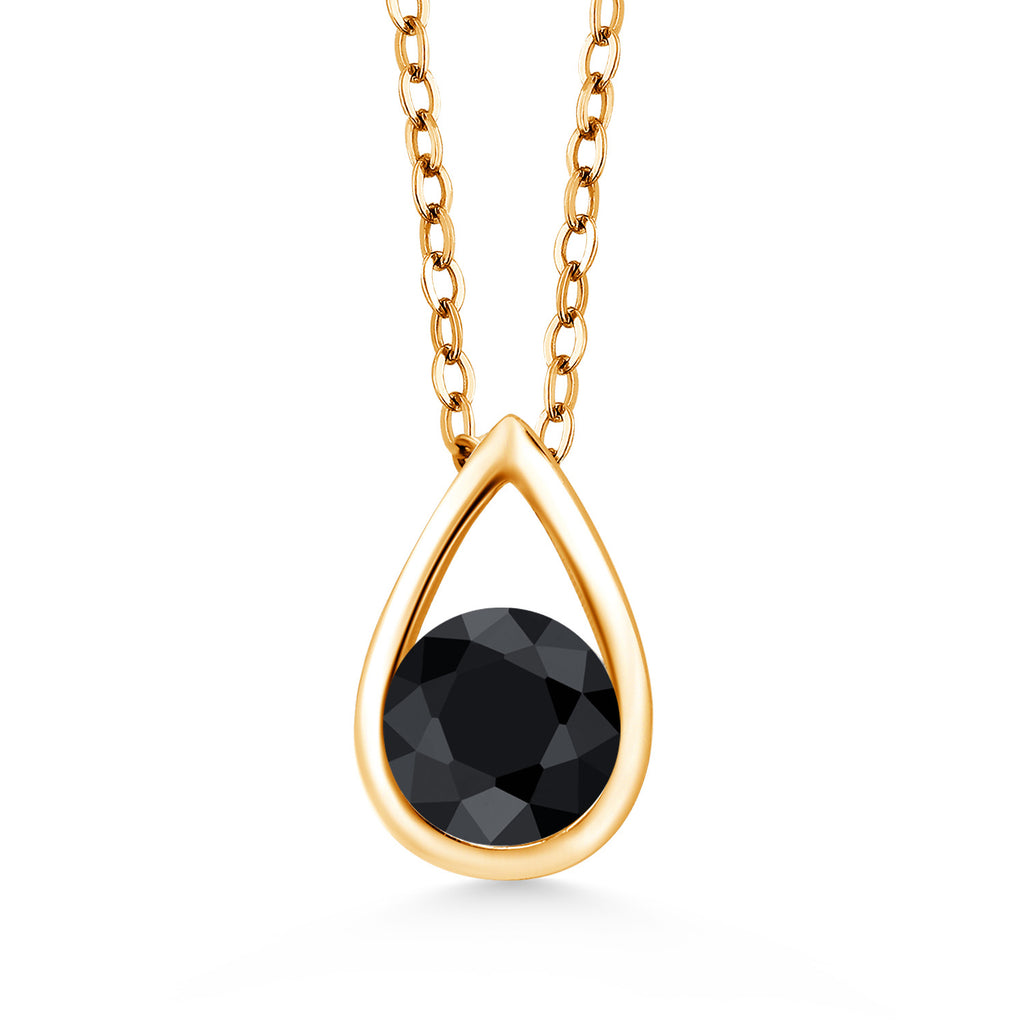 18K Yellow Gold Plated Silver 5MM Round Gemstone Birthstone Teardrop Pendant Necklace | Gold Necklace For Women | With 18 Inch Silver Chain