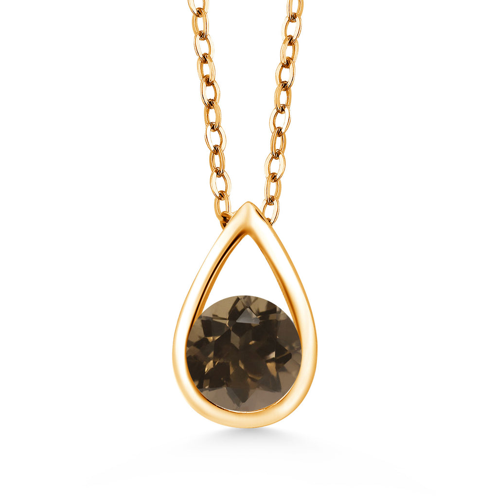 18K Yellow Gold Plated Silver 5MM Round Gemstone Birthstone Teardrop Pendant Necklace | Gold Necklace For Women | With 18 Inch Silver Chain