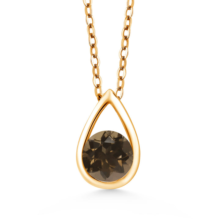 18K Yellow Gold Plated Silver 5MM Round Gemstone Birthstone Teardrop Pendant Necklace | Gold Necklace For Women | With 18 Inch Silver Chain