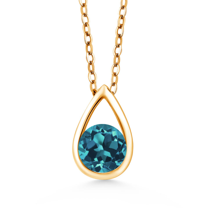 18K Yellow Gold Plated Silver 5MM Round Gemstone Birthstone Teardrop Pendant Necklace | Gold Necklace For Women | With 18 Inch Silver Chain