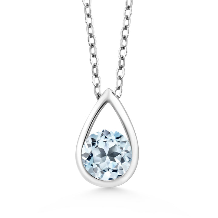 Gem Stone King Teardrop Pendant Necklace For Women | 5MM Round Gemstone Birthstone | 925 Sterling Silver | With 18 Inch Silver Chain | Fine Jewelry Gift for Her Mom Women Wife