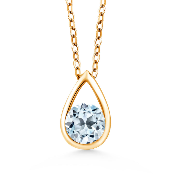 18K Yellow Gold Plated Silver 5MM Round Gemstone Birthstone Teardrop Pendant Necklace | Gold Necklace For Women | With 18 Inch Silver Chain