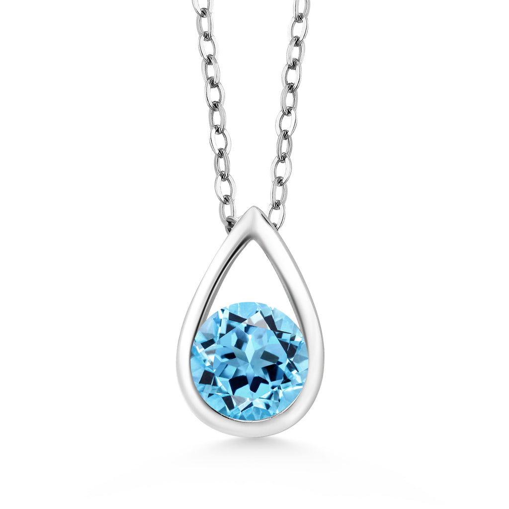 Swiss Blue Topaz - November_Pendant in 925 Sterling Silver