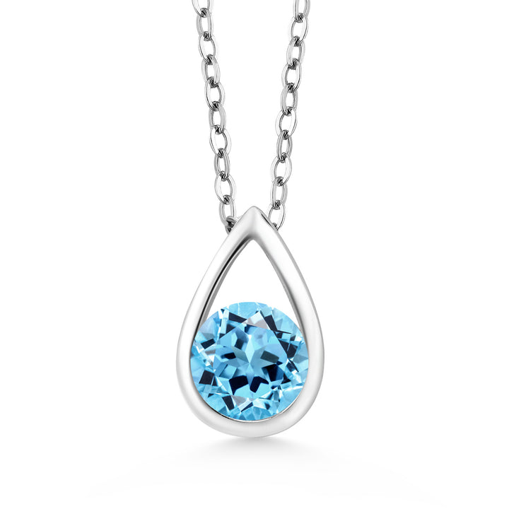 Gem Stone King Teardrop Pendant Necklace For Women | 5MM Round Gemstone Birthstone | 925 Sterling Silver | With 18 Inch Silver Chain | Fine Jewelry Gifts for Her Mom Women Wife