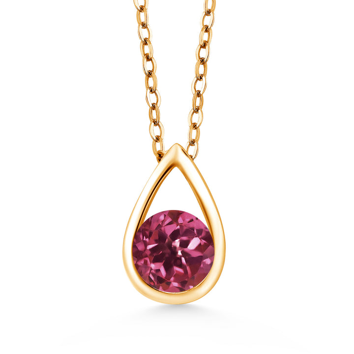 18K Yellow Gold Plated Silver 5MM Round Gemstone Birthstone Teardrop Pendant Necklace | Gold Necklace For Women | With 18 Inch Silver Chain