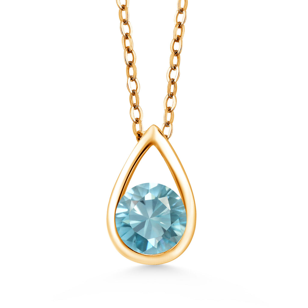 18K Yellow Gold Plated Silver 5MM Round Gemstone Birthstone Teardrop Pendant Necklace | Gold Necklace For Women | With 18 Inch Silver Chain