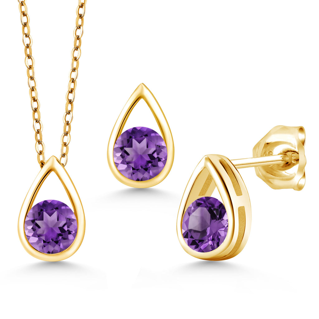 Amethyst - February_Pendant Earrings Set in 925 Yellow Gold Plated Silver