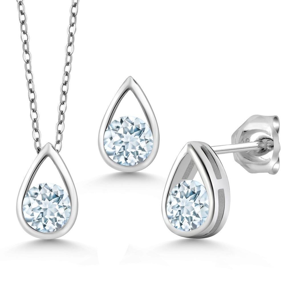 Aquamarine - March_Pendant Earrings Set in 925 Sterling Silver