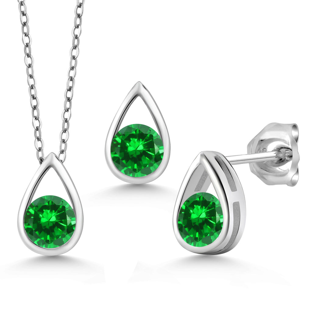 Created Emerald - May_Pendant Earrings Set in 925 Sterling Silver