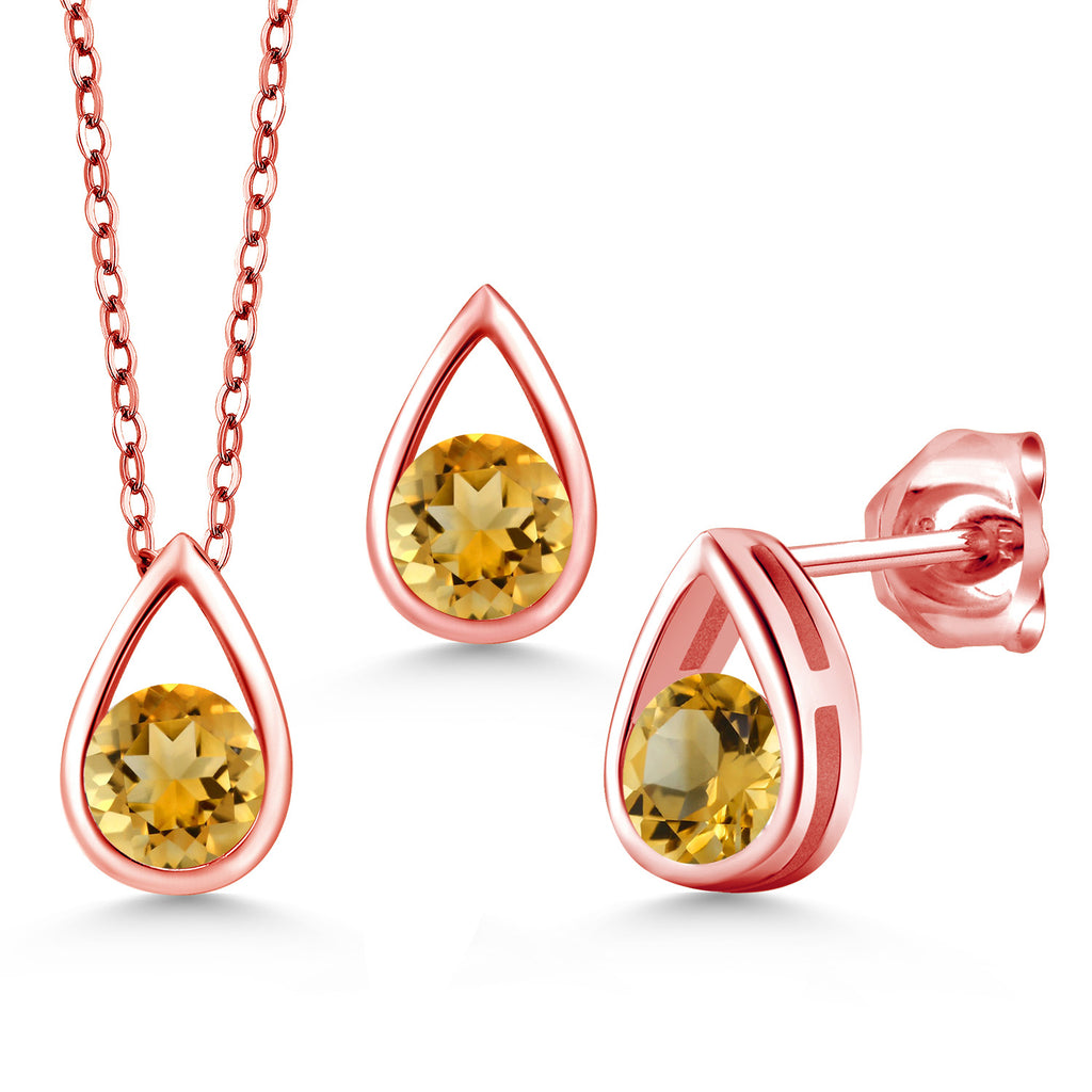 Citrine - November_Pendant Earrings Set in 925 Rose Gold Plated Silver